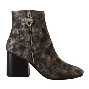 MY TWIN Black Leather Block Heels Ankle Boots Zipper Women's Shoes (Pre-Owned)